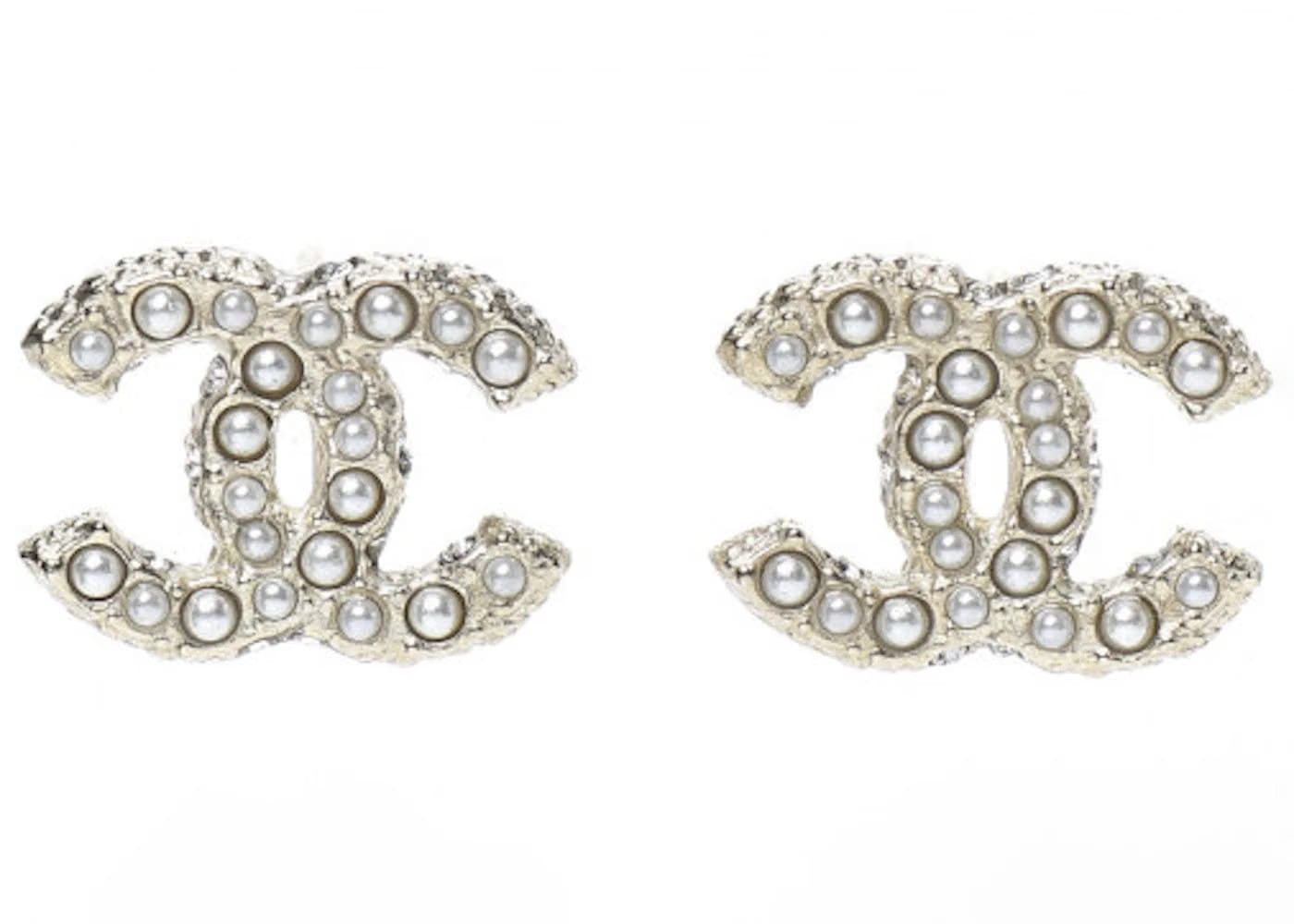 Chanel Crystal Pearl Cc Earrings Gold