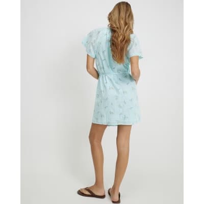 Blue Floral Short Sleeve Mini Dress