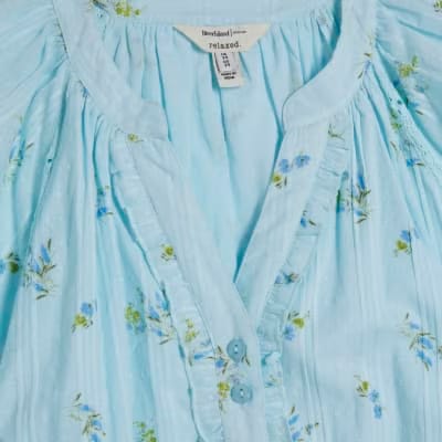 Blue Floral Short Sleeve Mini Dress