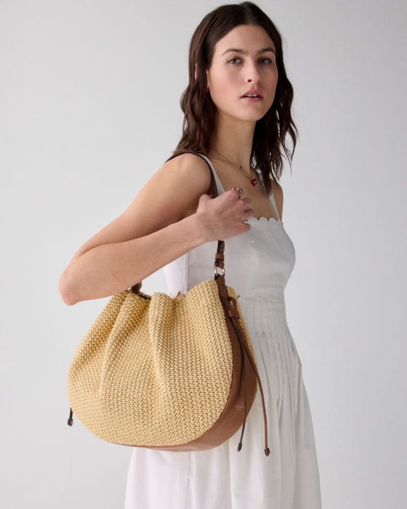KateSpade Pinch Straw Shoulder Bag Natural Multi