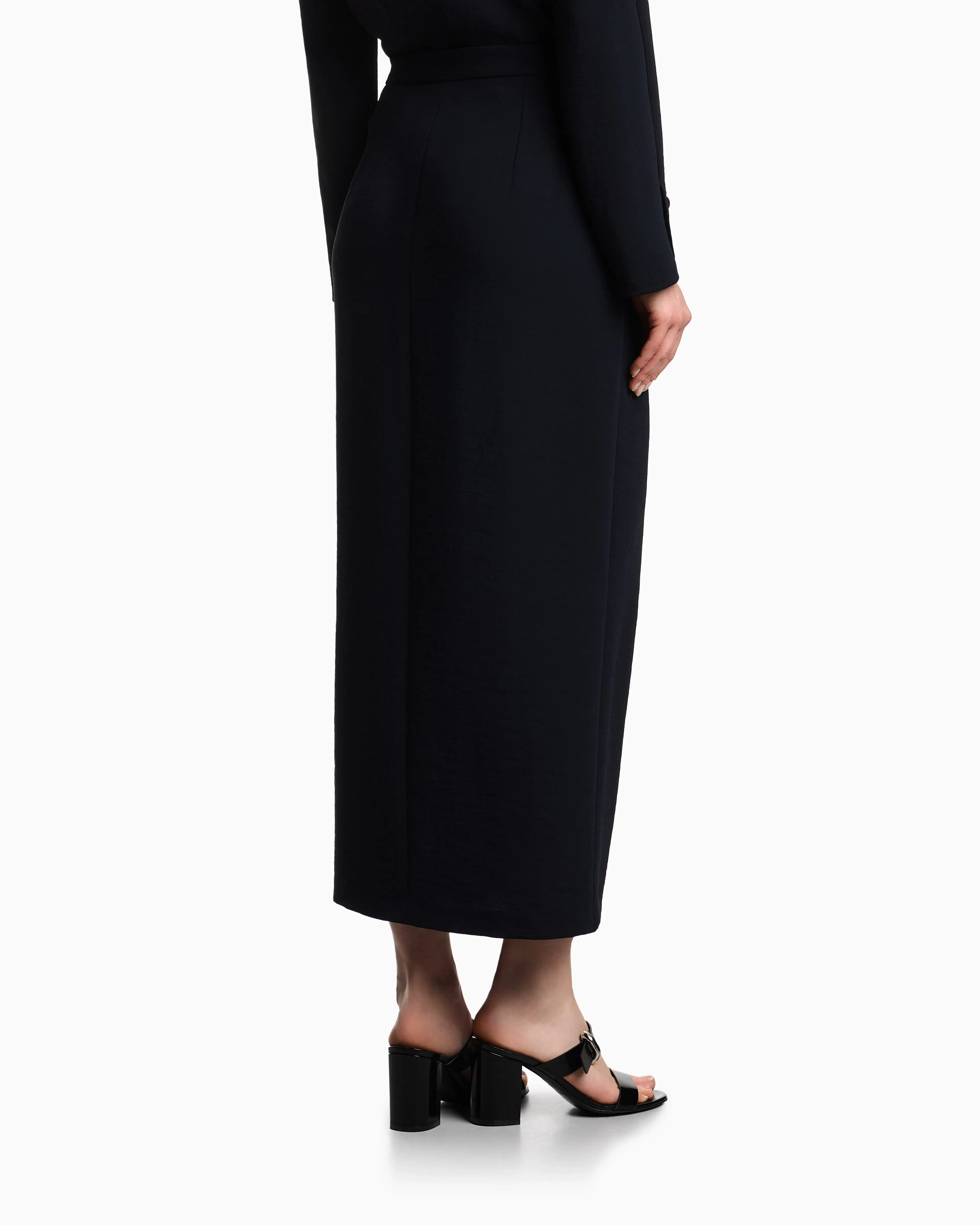 Emporio Armani Icon washed cady crêpe pleated long skirt