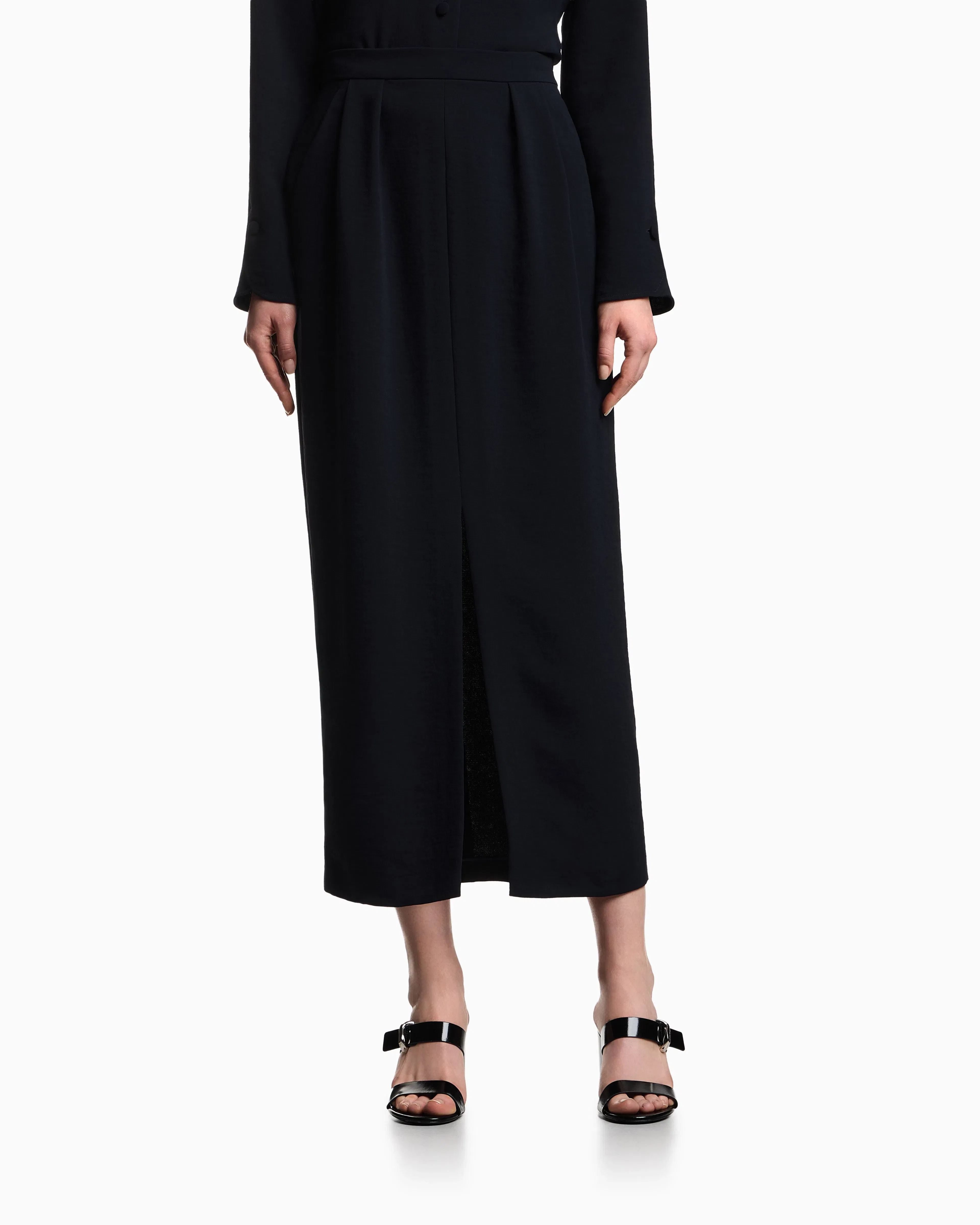 Emporio Armani Icon washed cady crêpe pleated long skirt