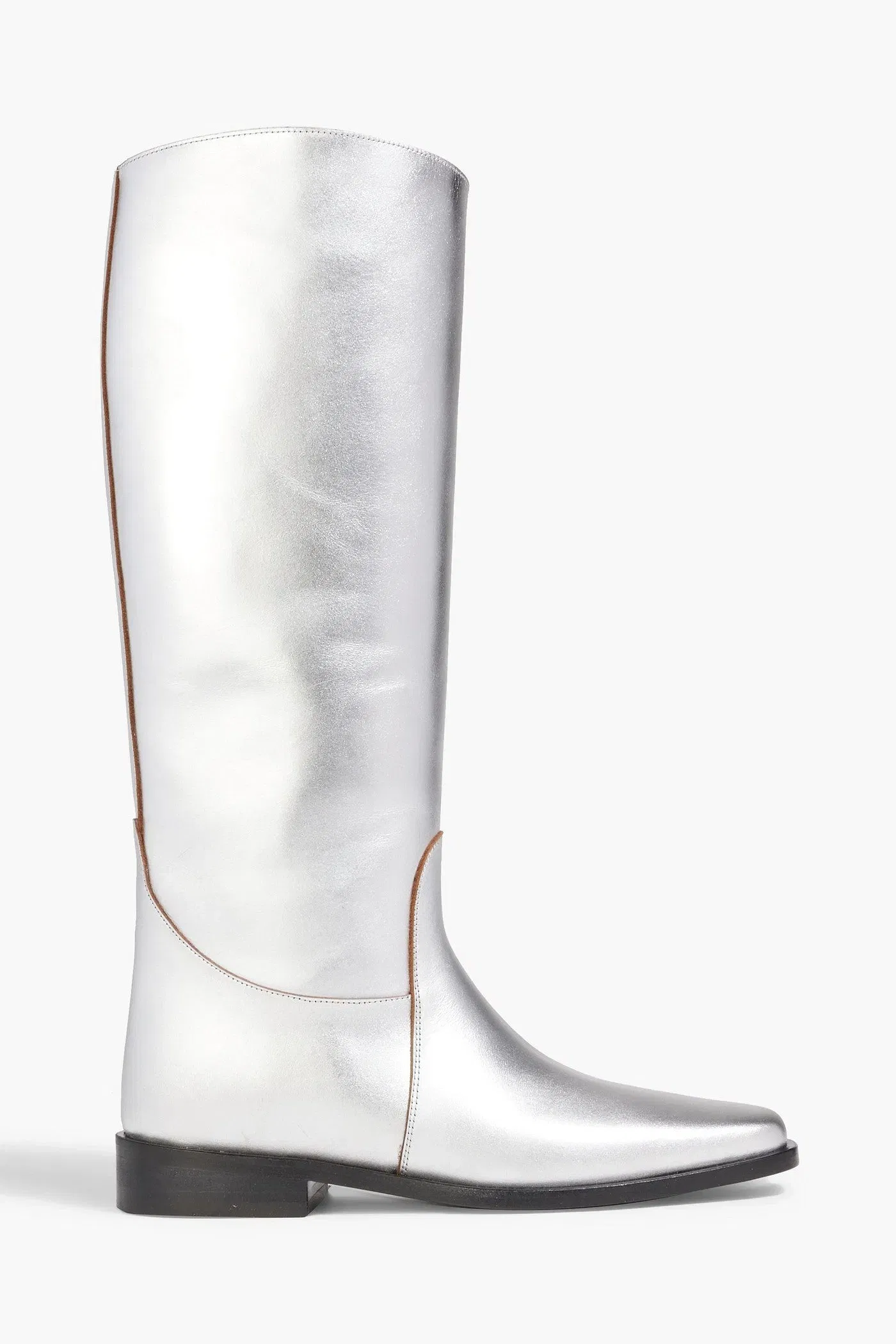 Khaite Wooster Metallic Leather Boots Silver Women's