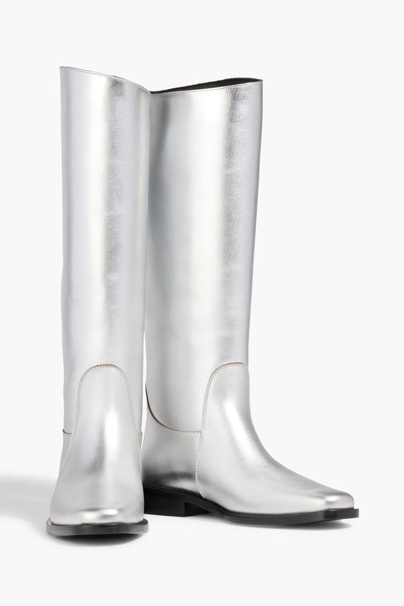 Khaite Wooster Metallic Leather Boots Silver Women's