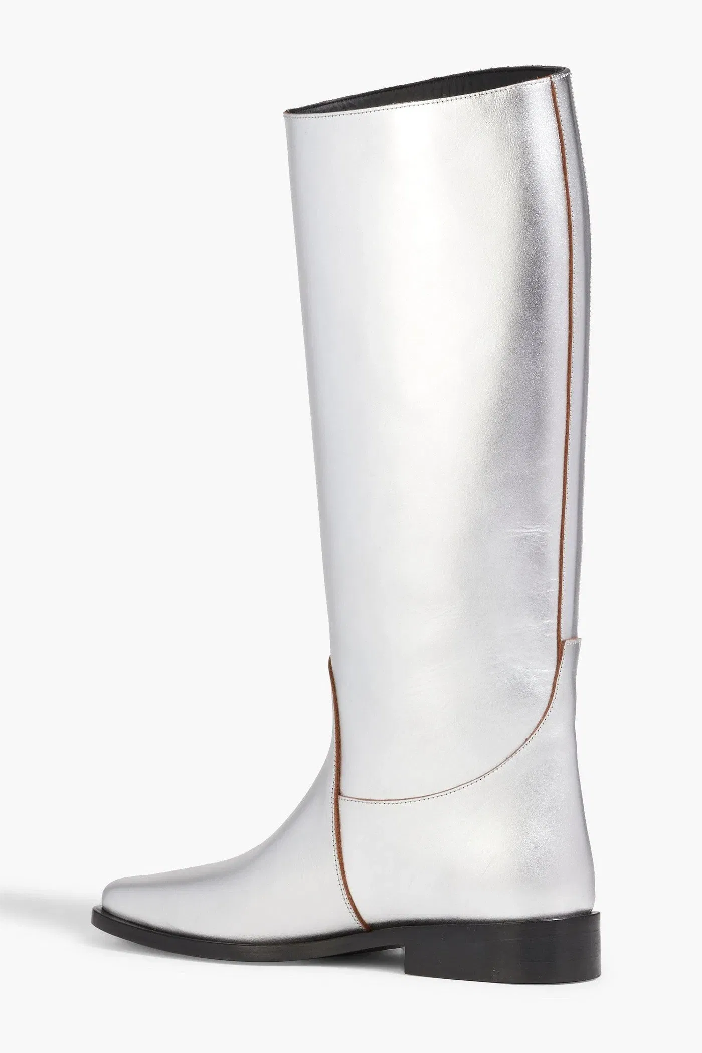 Khaite Wooster Metallic Leather Boots Silver Women's