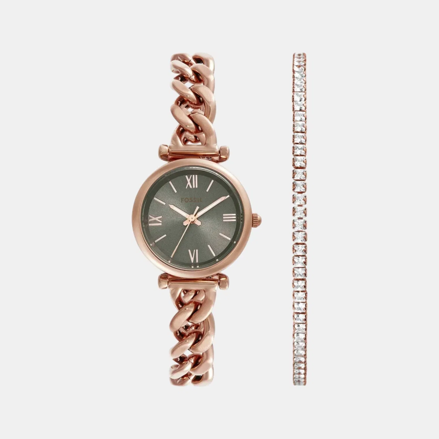 Fossil Carlie Women Quartz Grey Dial Analog Stainless Steel Watch Es5378Set
