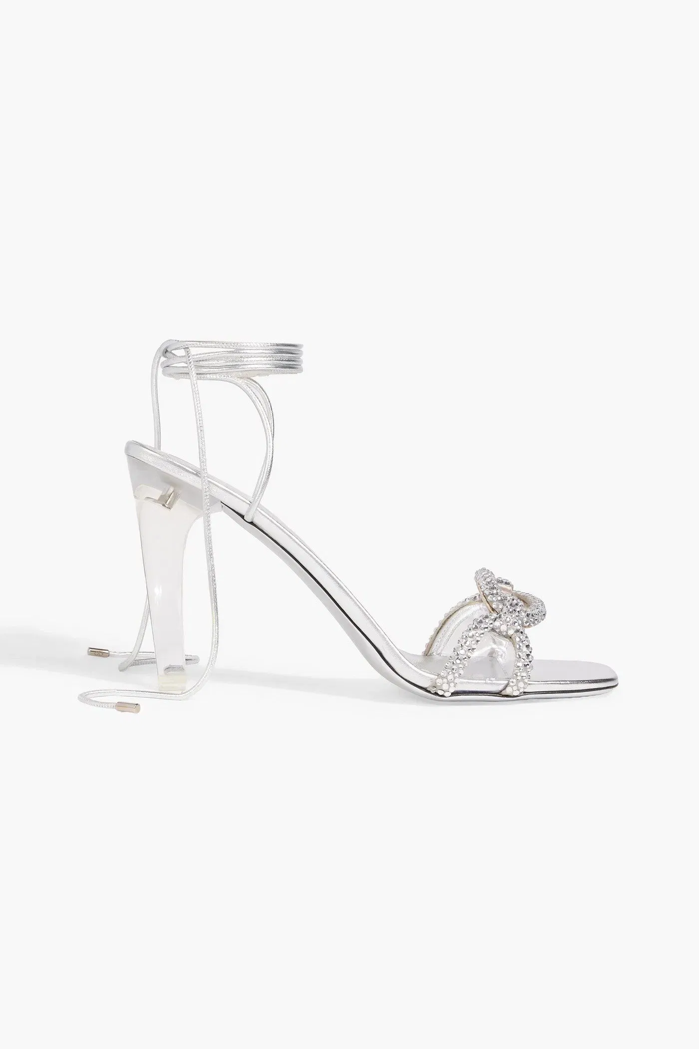 Valentino Garavani Chain 1967 Embellished Metallic Leather Sandals Silver Women's