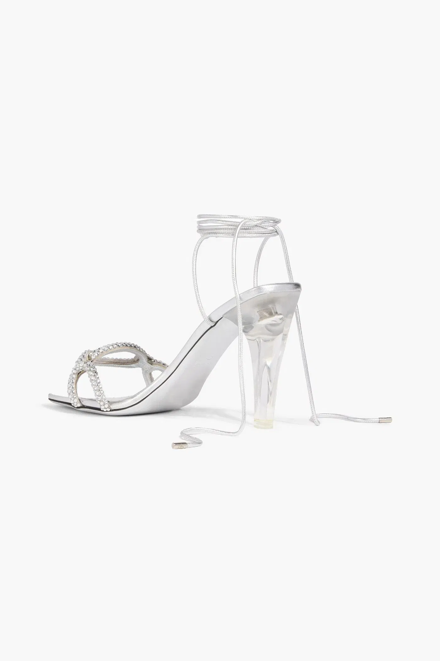 Valentino Garavani Chain 1967 Embellished Metallic Leather Sandals Silver Women's
