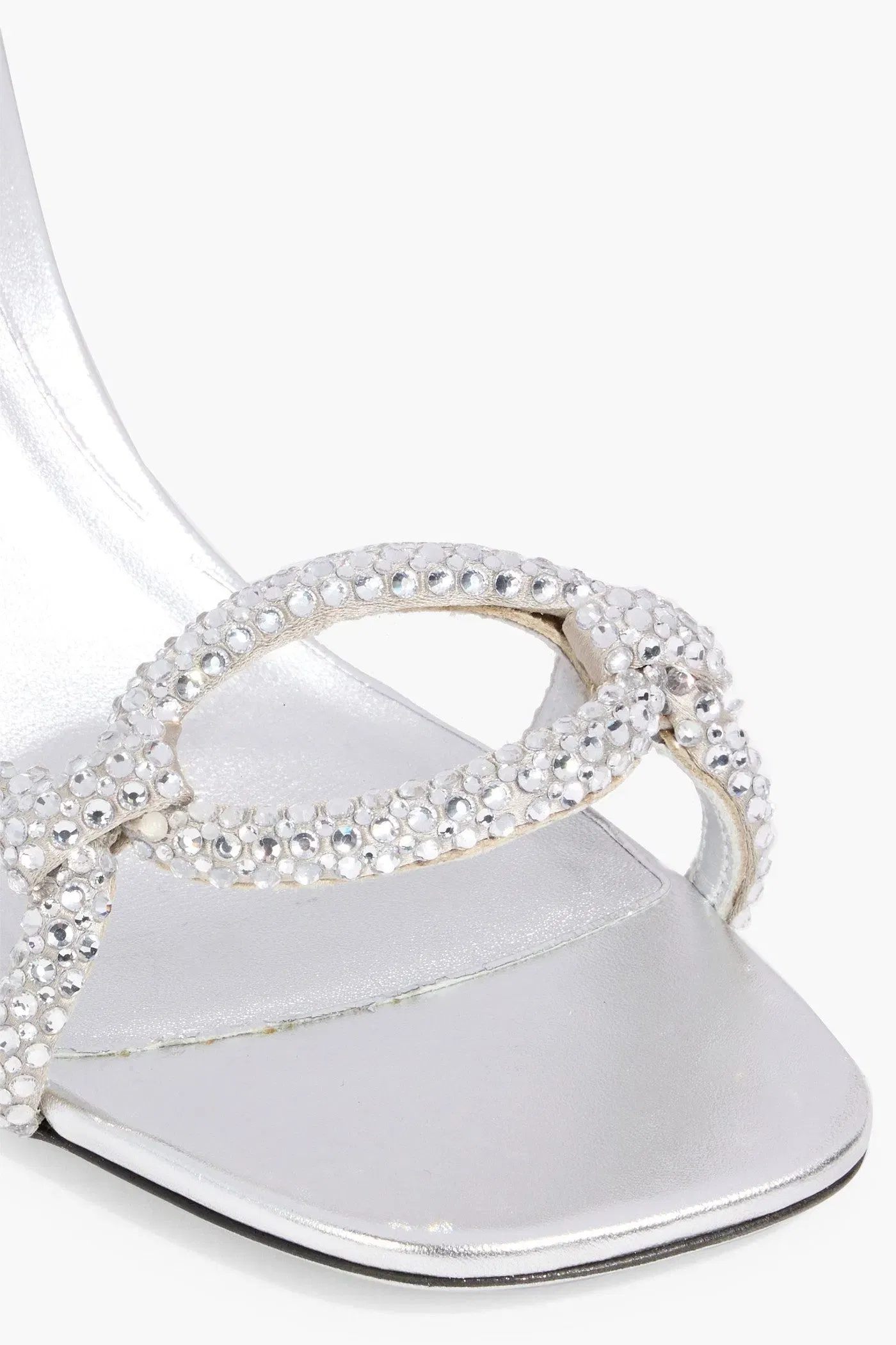 Valentino Garavani Chain 1967 Embellished Metallic Leather Sandals Silver Women's