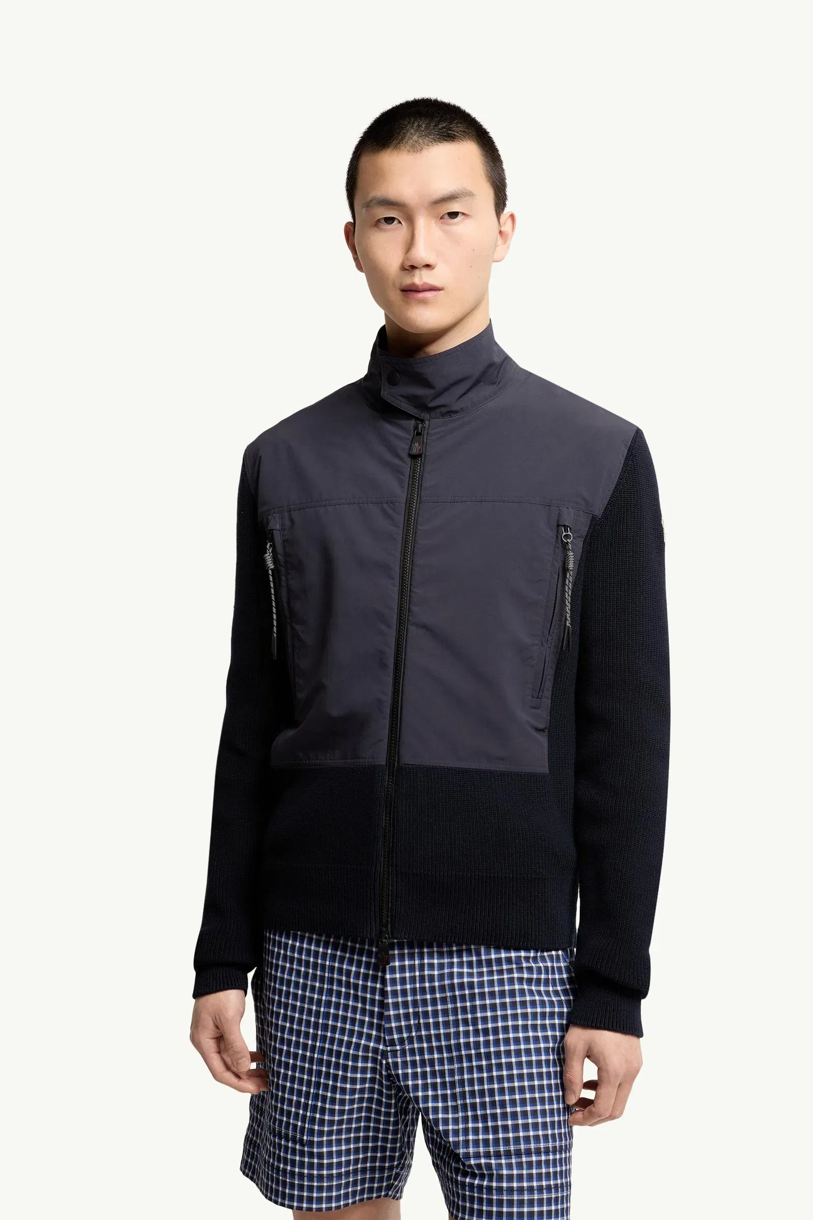 Moncler Padded Zip-Up Cotton Cardigan Navy Blue Navy Blue