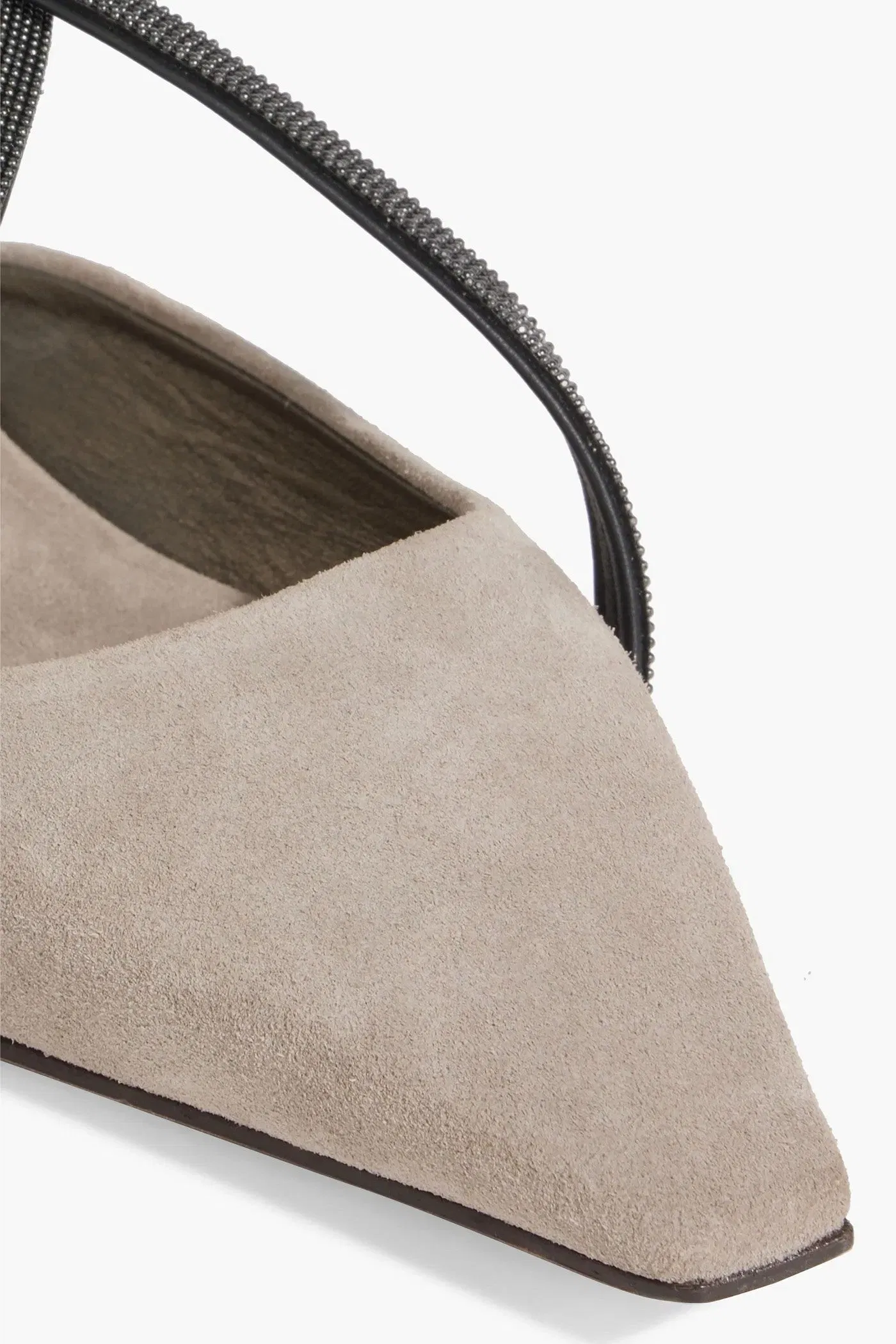 Brunello Cucinelli Bead-Embellished Suede Point-Toe Flats Stone Women's