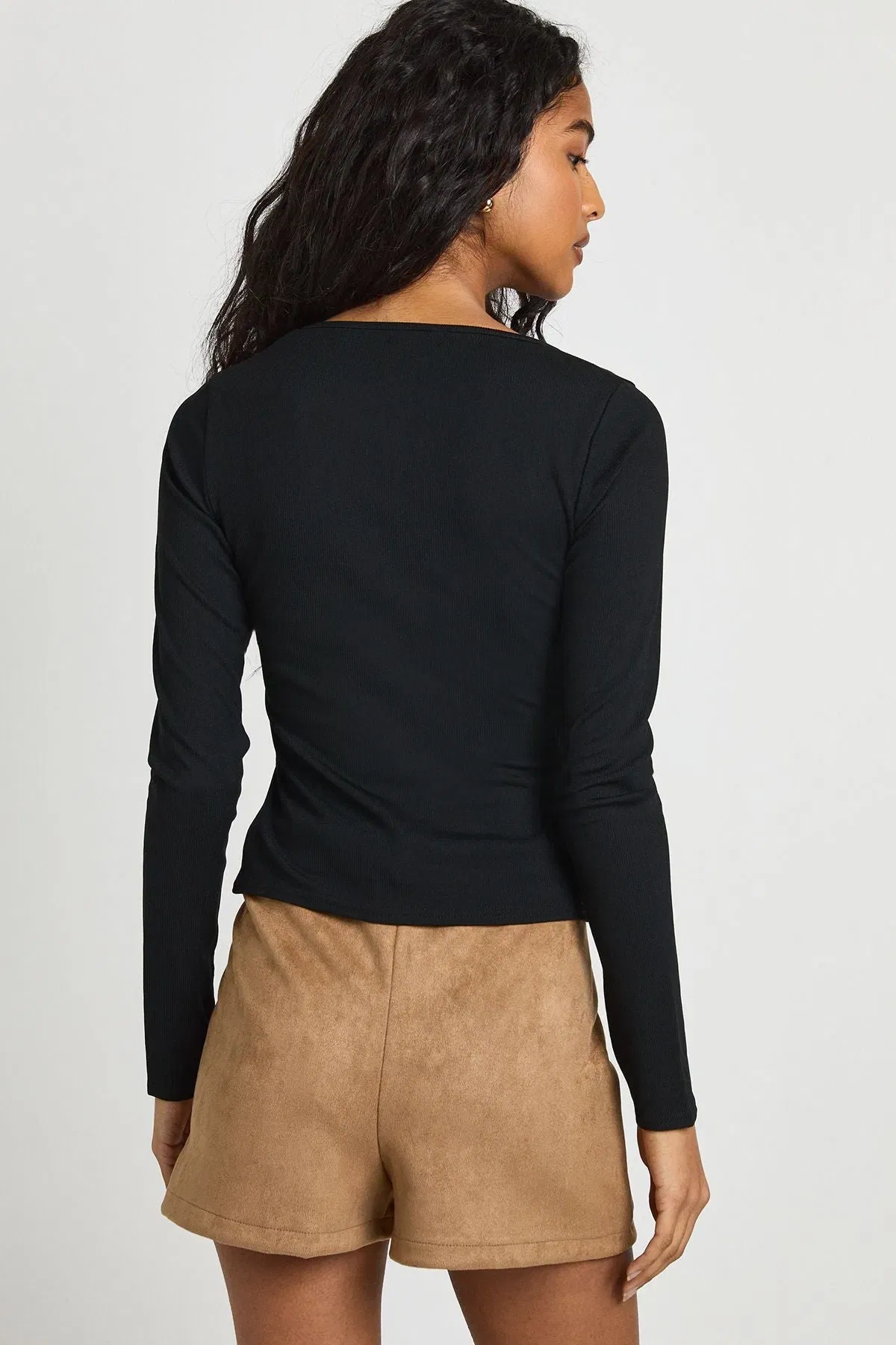 Ribbed Long Sleeve Ring Detail Top