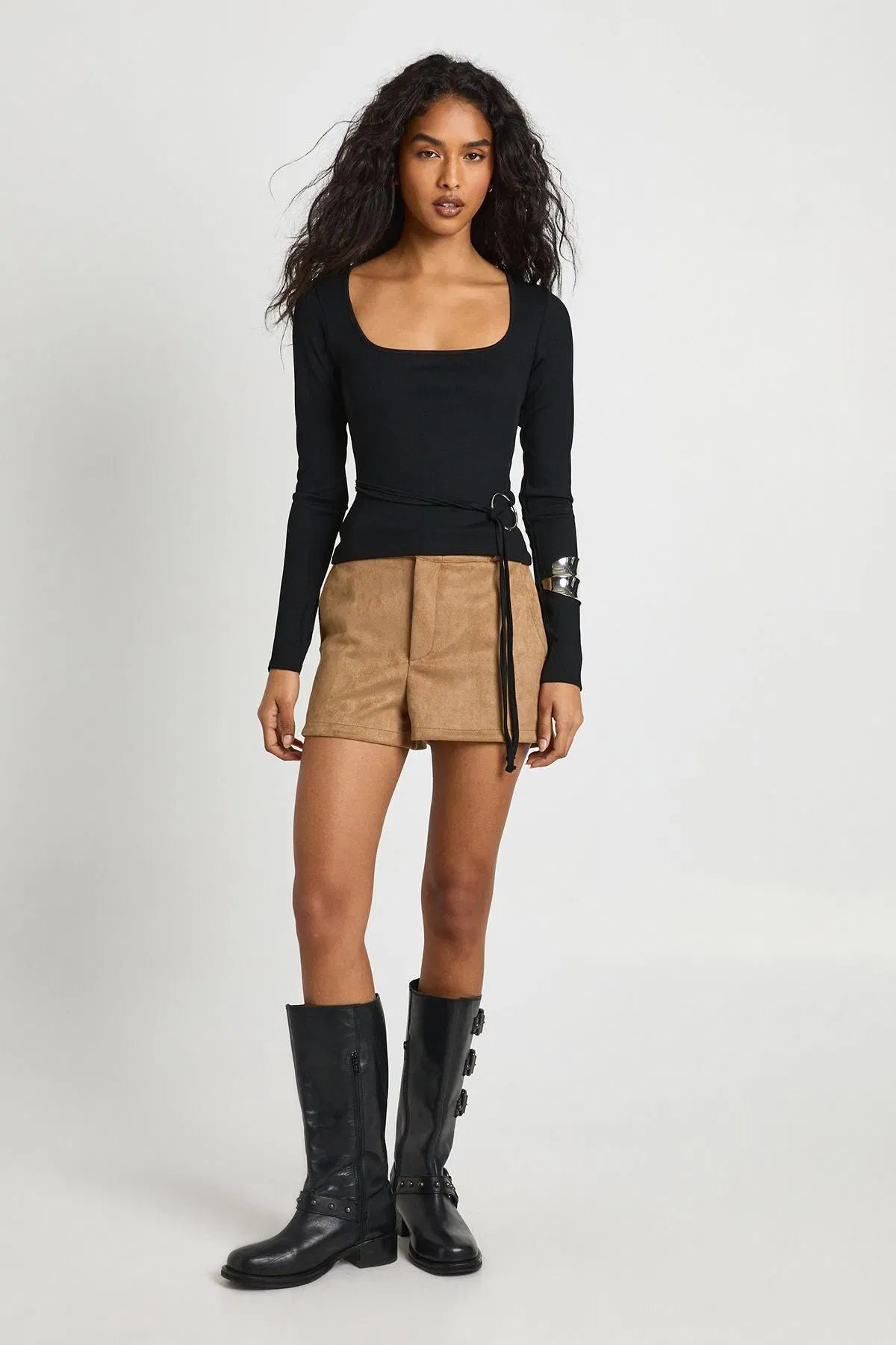 Ribbed Long Sleeve Ring Detail Top