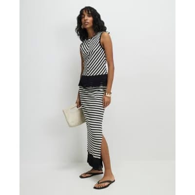 Cream Fringed Stripe Tank Top