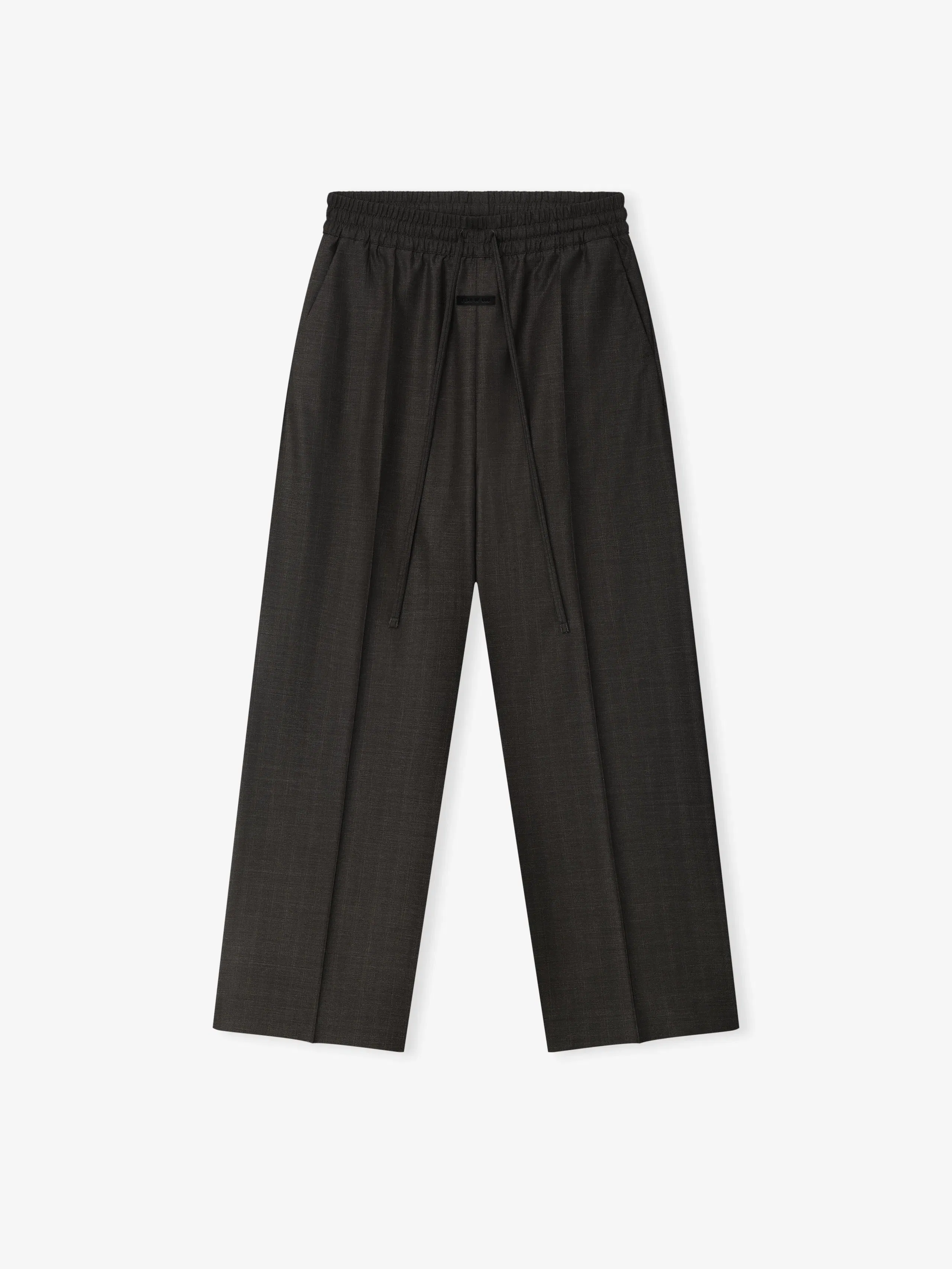 Essentials Grey Striped Wool Wide Leg Drawstring Pants Grey Striped