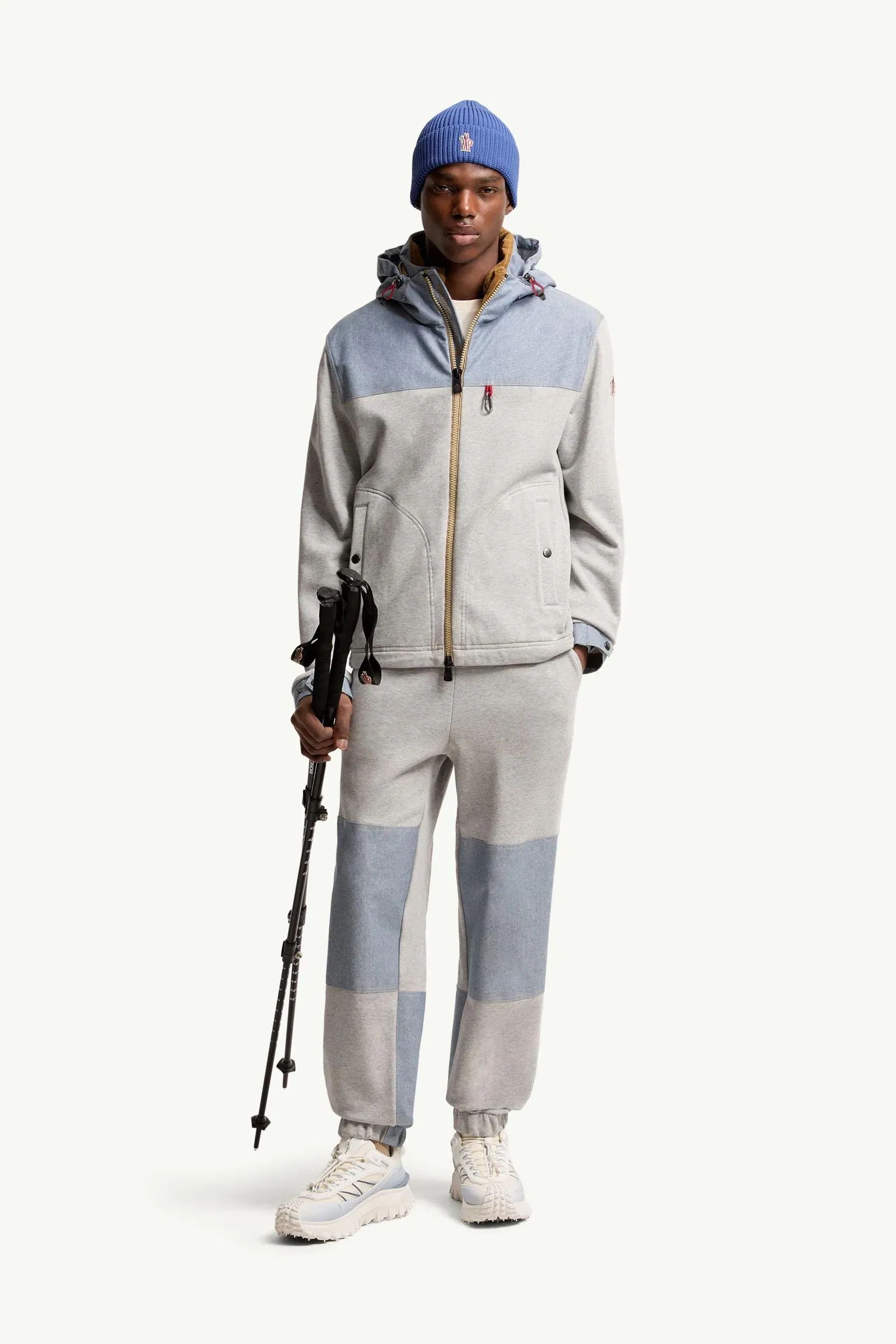 Moncler Cotton & Chambray Zip-Up Sweatshirt Grey Grey