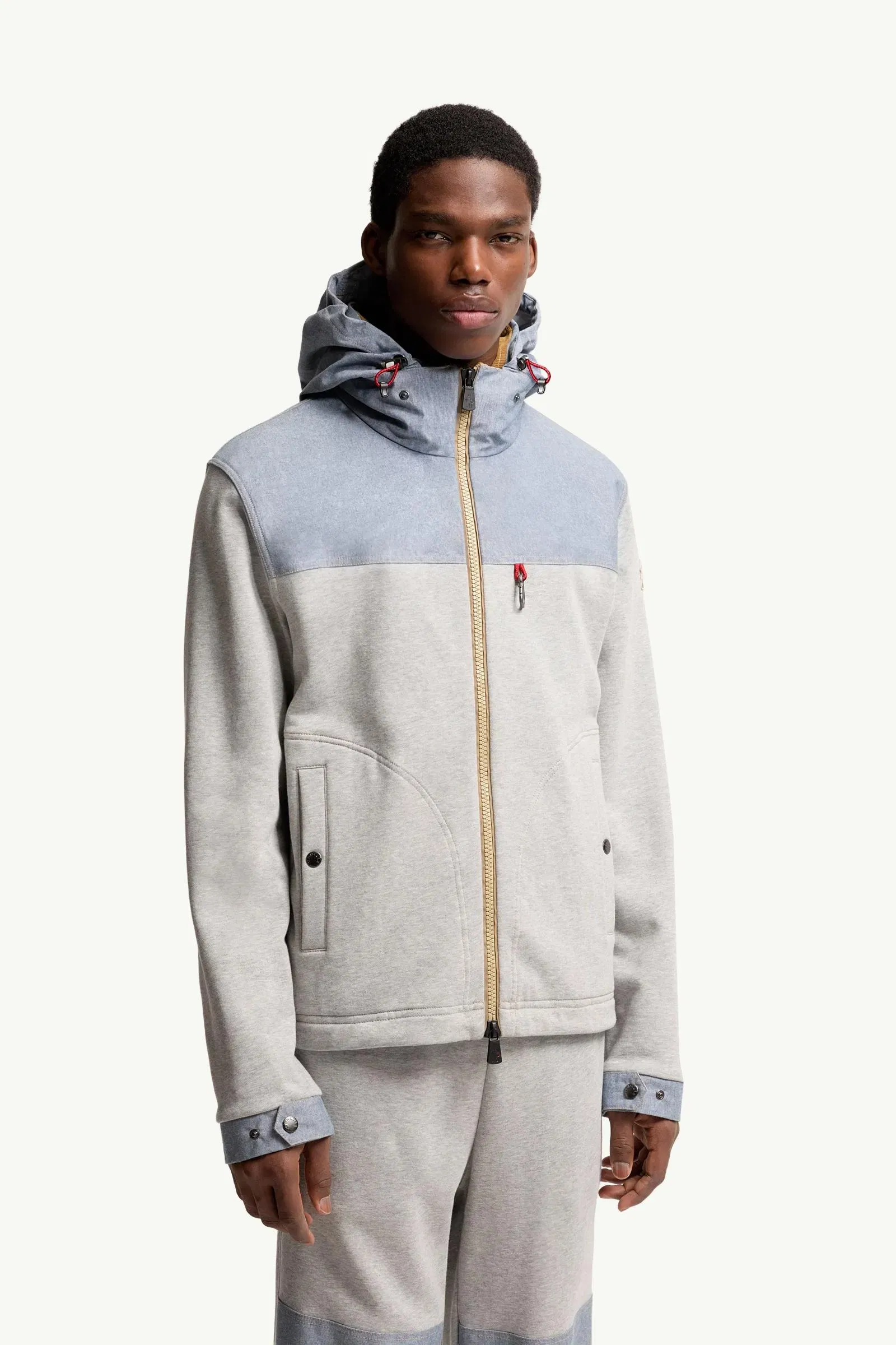 Moncler Cotton & Chambray Zip-Up Sweatshirt Grey Grey