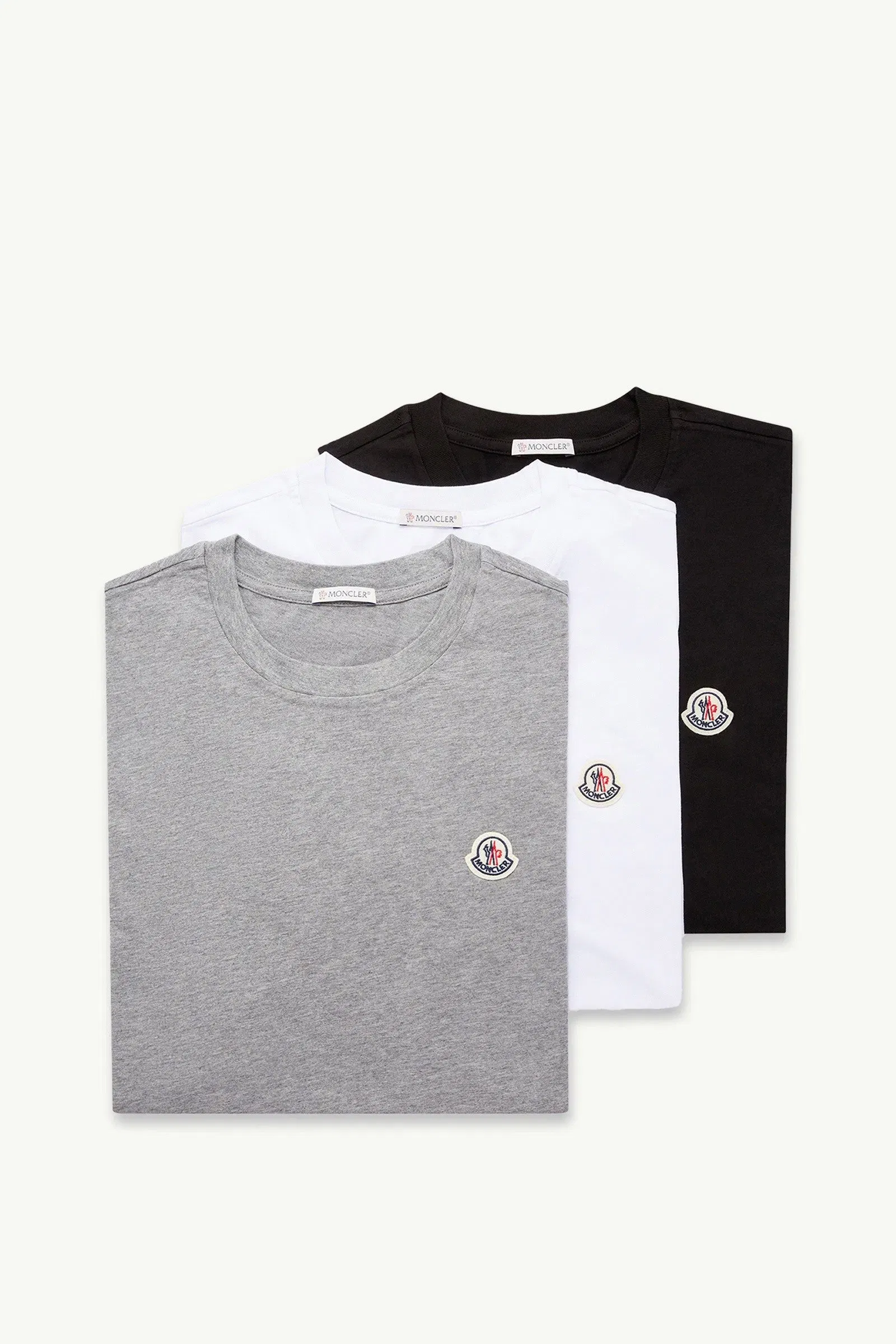 Moncler Logo Patch Cotton T-Shirt (Pack Of Three) White & Black & Grey White & Black & Grey