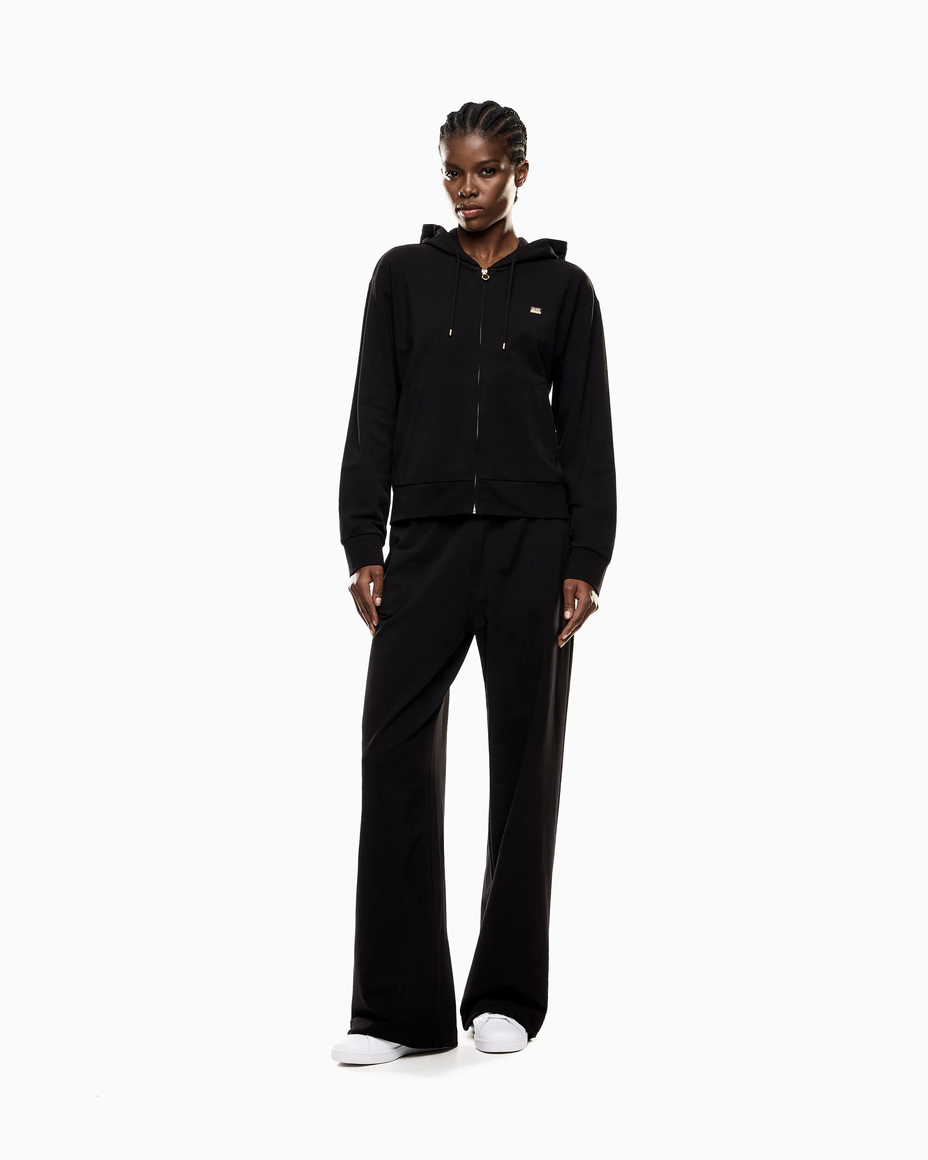 EA7 Cotton stretch suit with hood and wide pants Core Lady