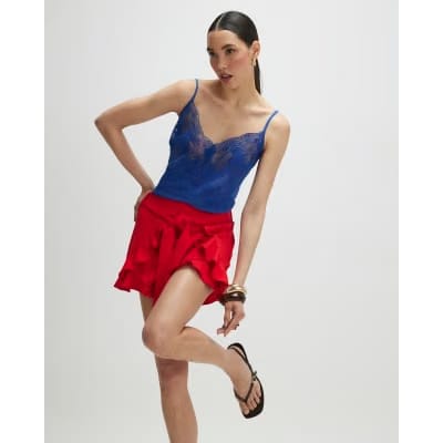 Red Layered Frill Shorts