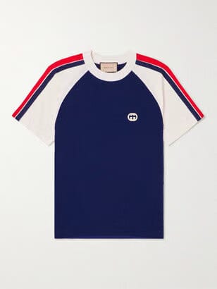 Gucci Webbing Trim Logo Appliqué Cotton Jersey T-Shirt – Luxury Designer Crewneck Tee