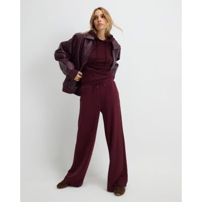 Red Premium High Waisted Wide Leg Joggers