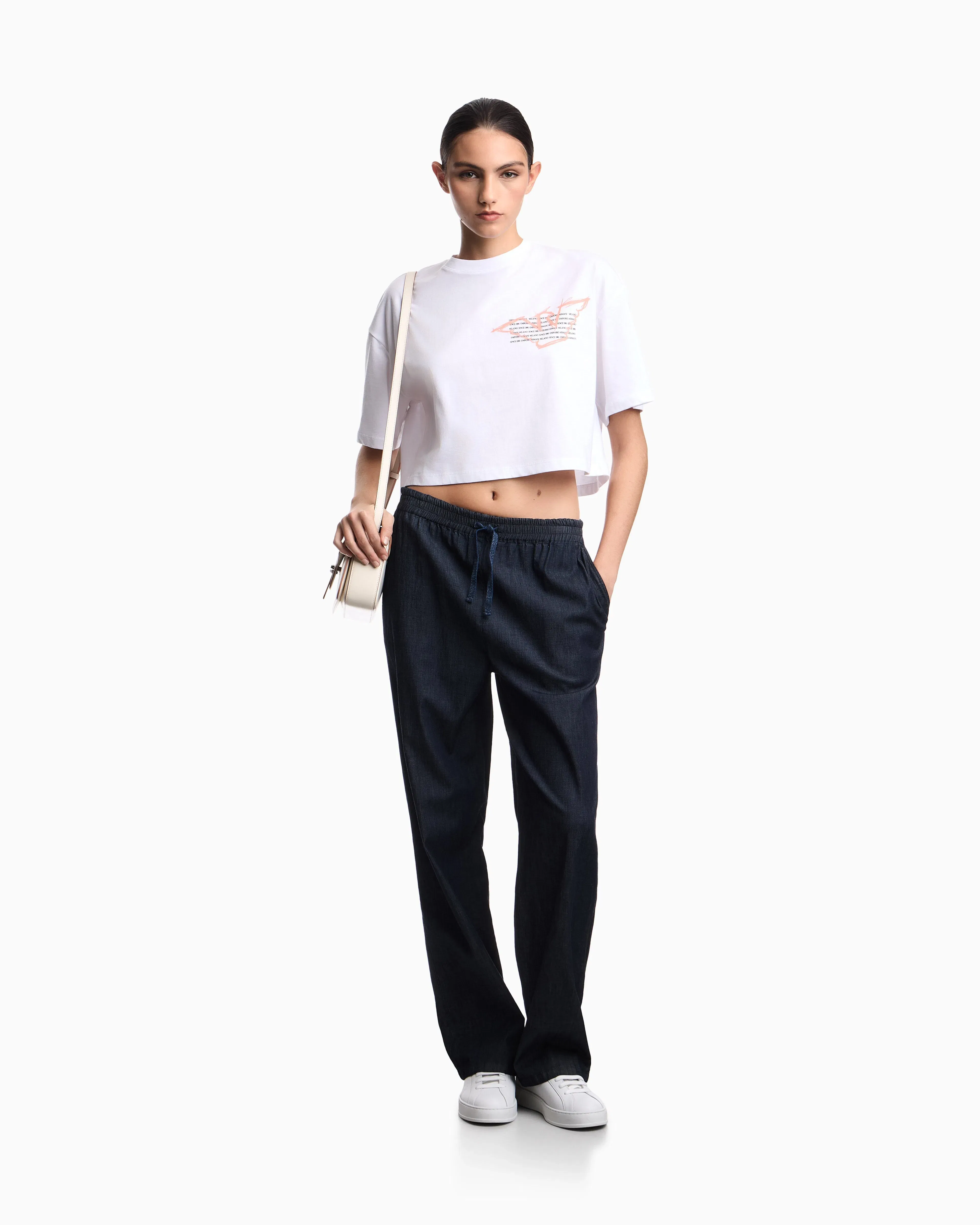 Emporio Armani Three-pack of eagle-print jersey cropped T-shirts