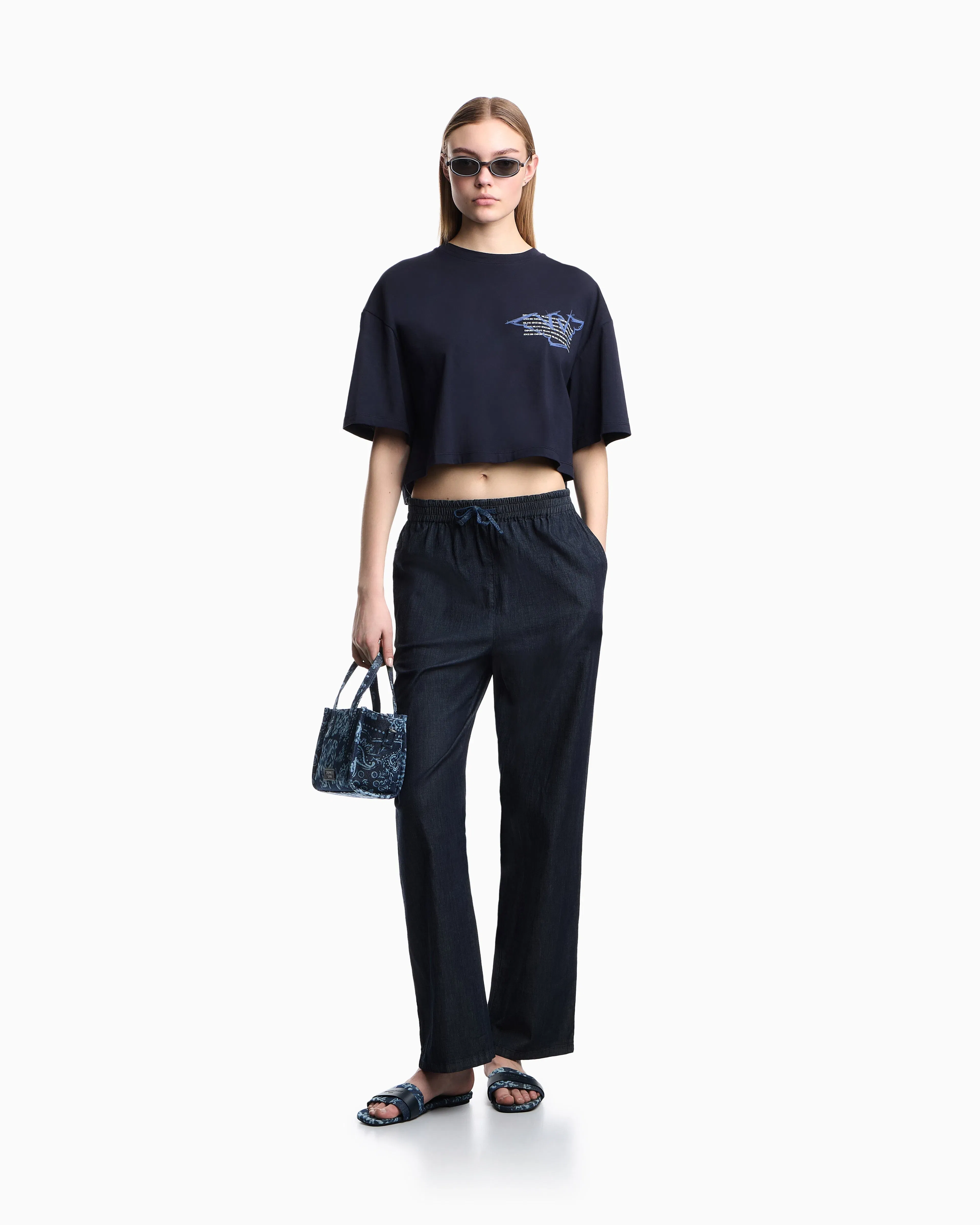 Emporio Armani Three-pack of eagle-print jersey cropped T-shirts