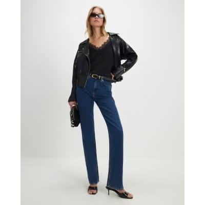 Black Faux Leather Waisted Biker Jacket