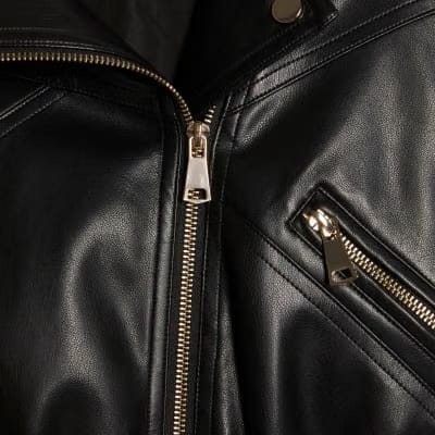 Black Faux Leather Waisted Biker Jacket