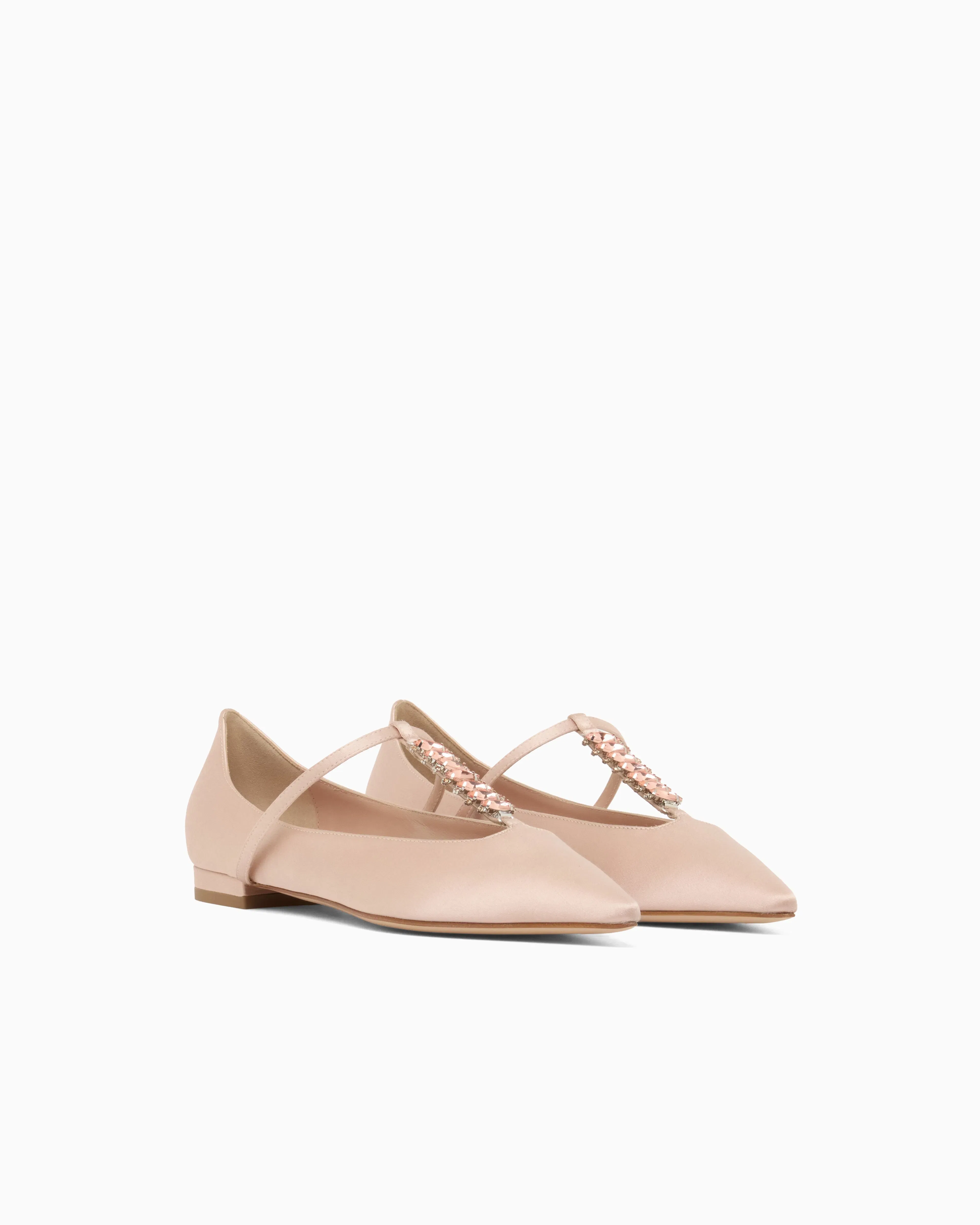 Emporio Armani Satin T-Bar Ballerinas Beige
