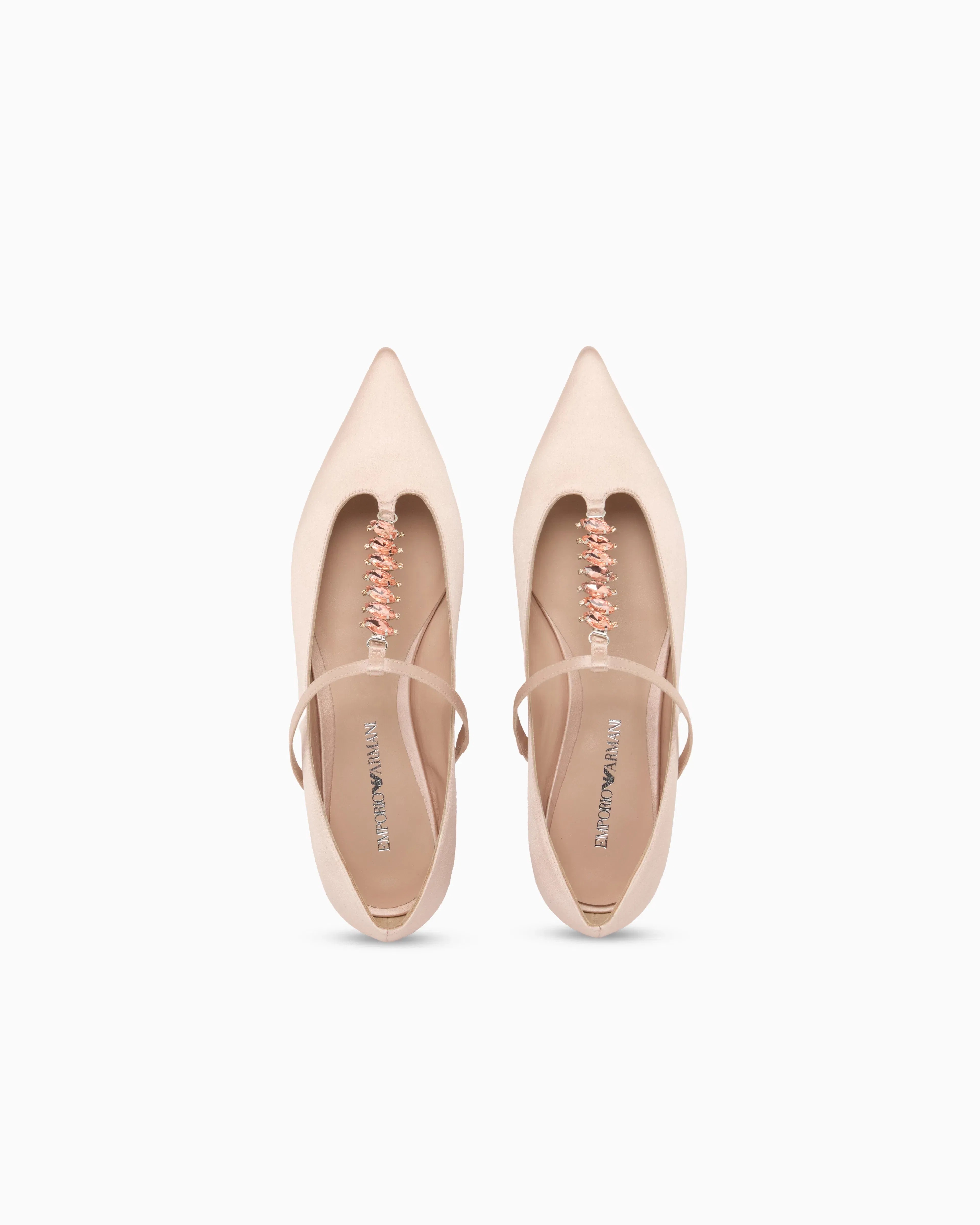 Emporio Armani Satin T-Bar Ballerinas Beige