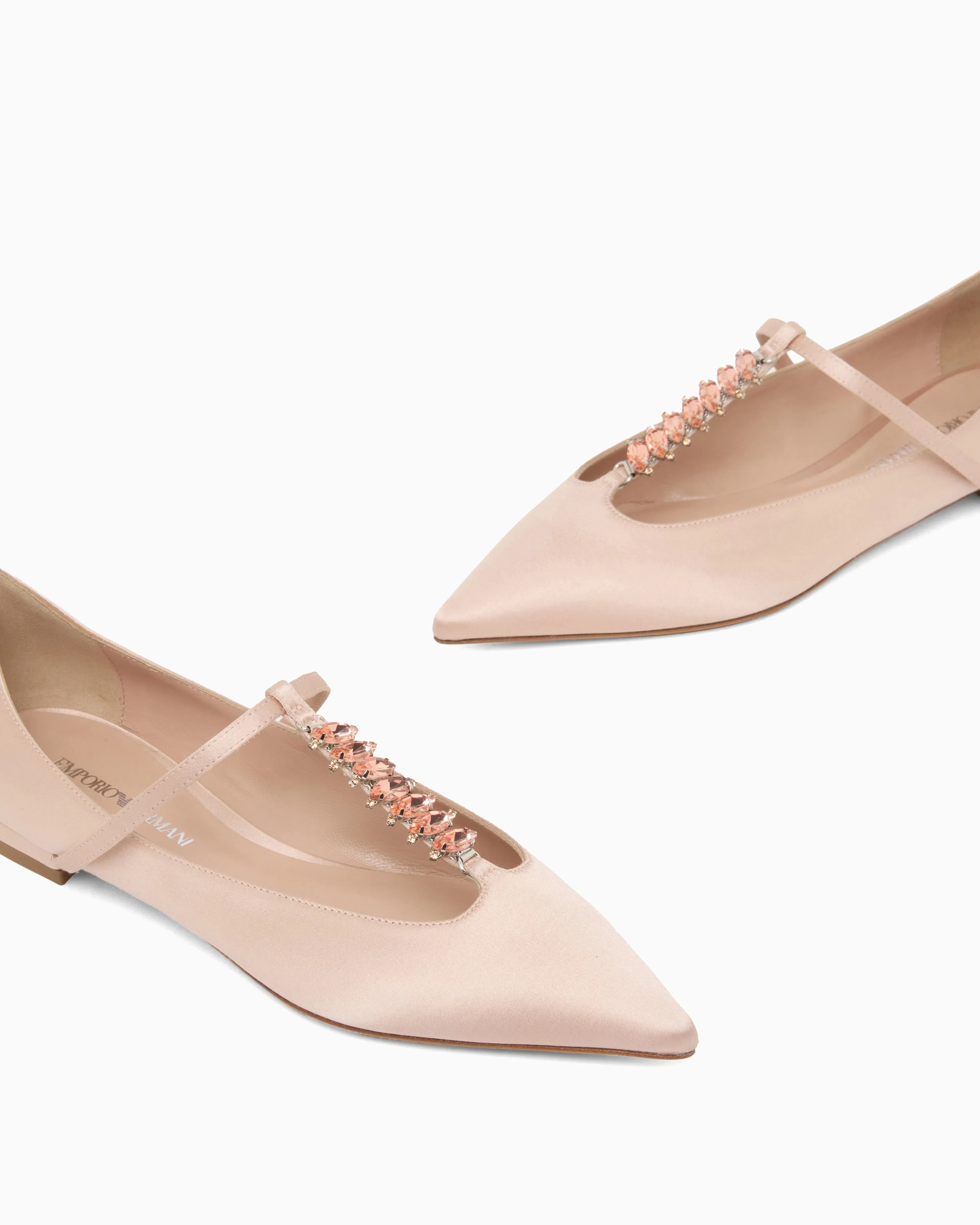 Emporio Armani Satin T-Bar Ballerinas Beige