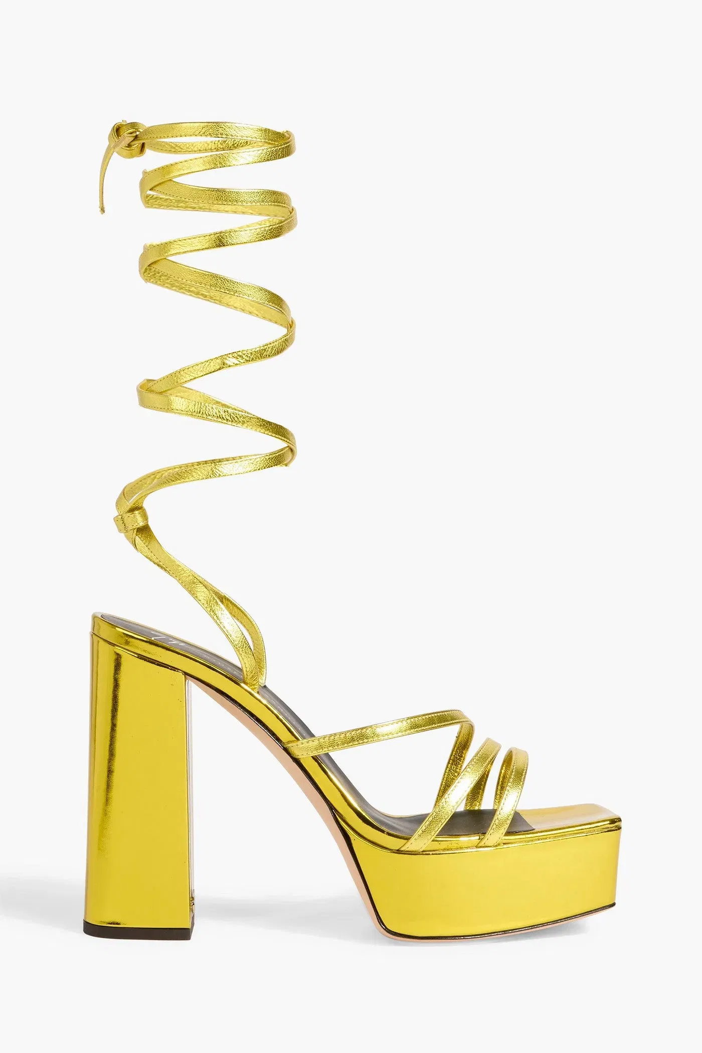 Giuseppe Zanotti Flavienne Mirrored-Leather Platform Sandals Yellow Women's