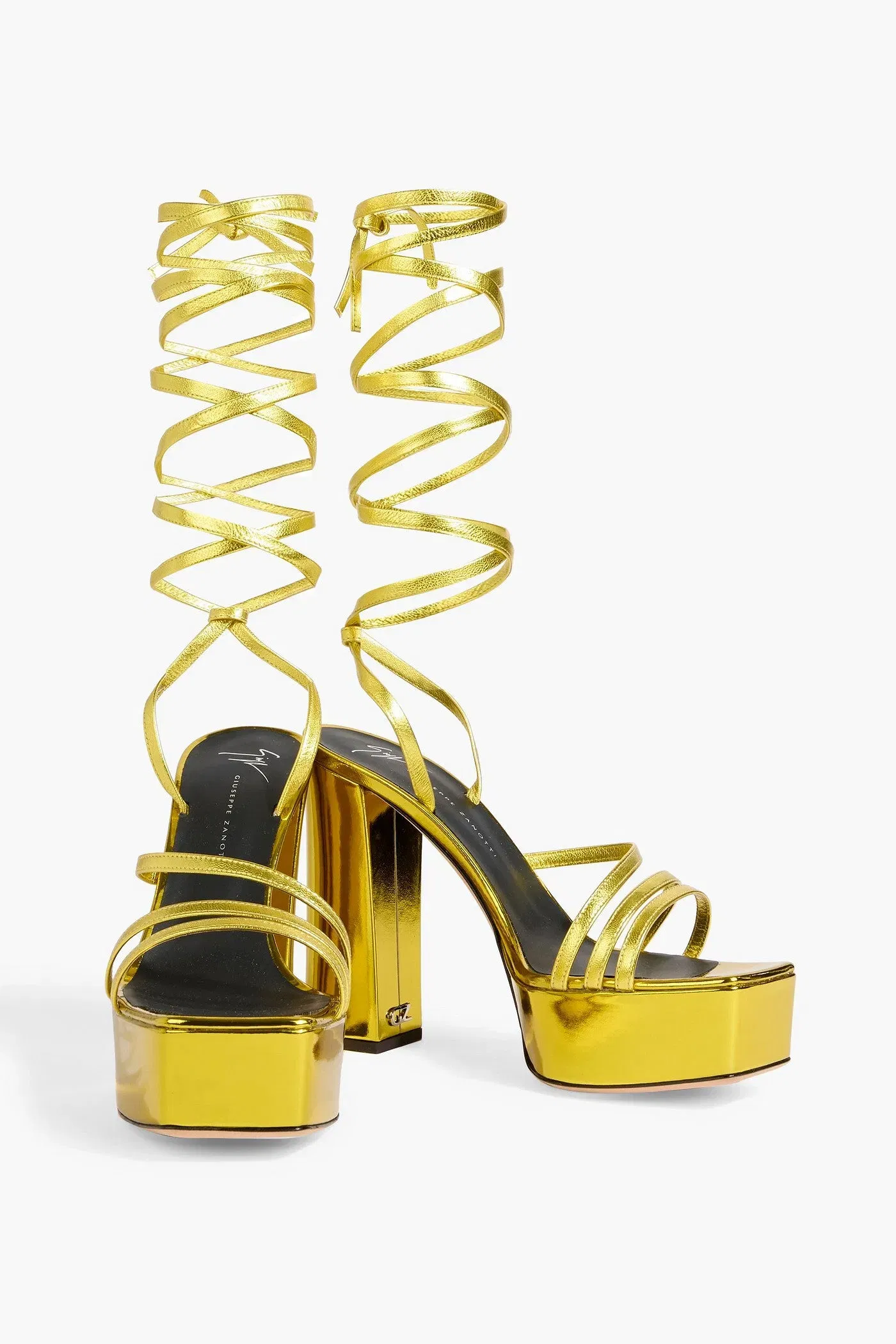 Giuseppe Zanotti Flavienne Mirrored-Leather Platform Sandals Yellow Women's