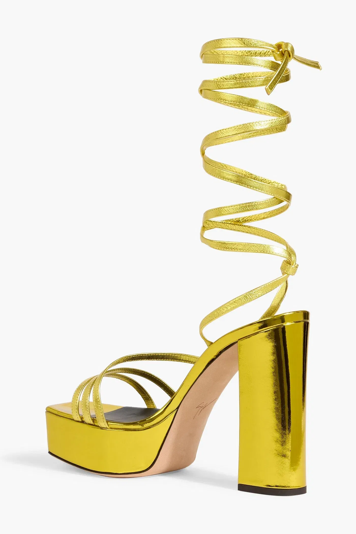 Giuseppe Zanotti Flavienne Mirrored-Leather Platform Sandals Yellow Women's