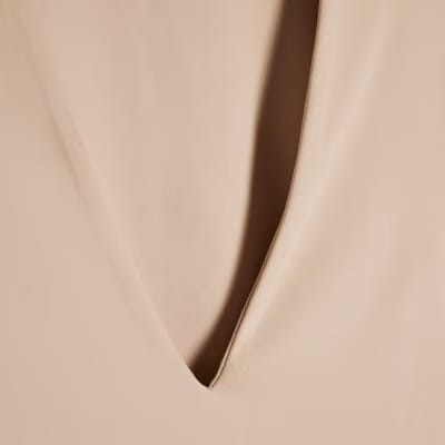 Beige Plunge Neckline Long Sleeve Bodysuit