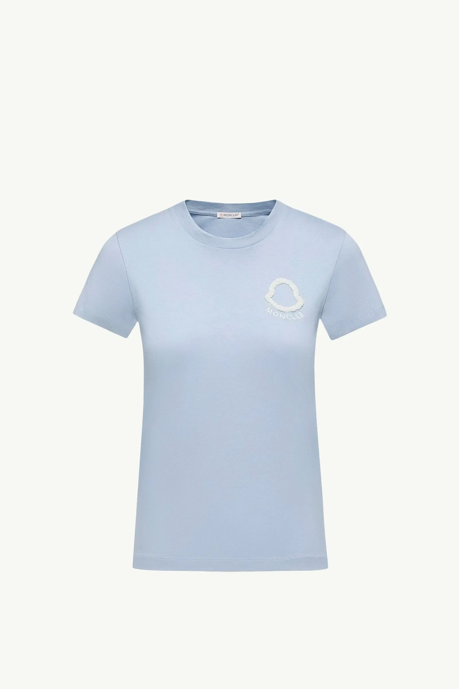 Moncler Embroidered Logo Cotton T-Shirt Light Blue Light Blue