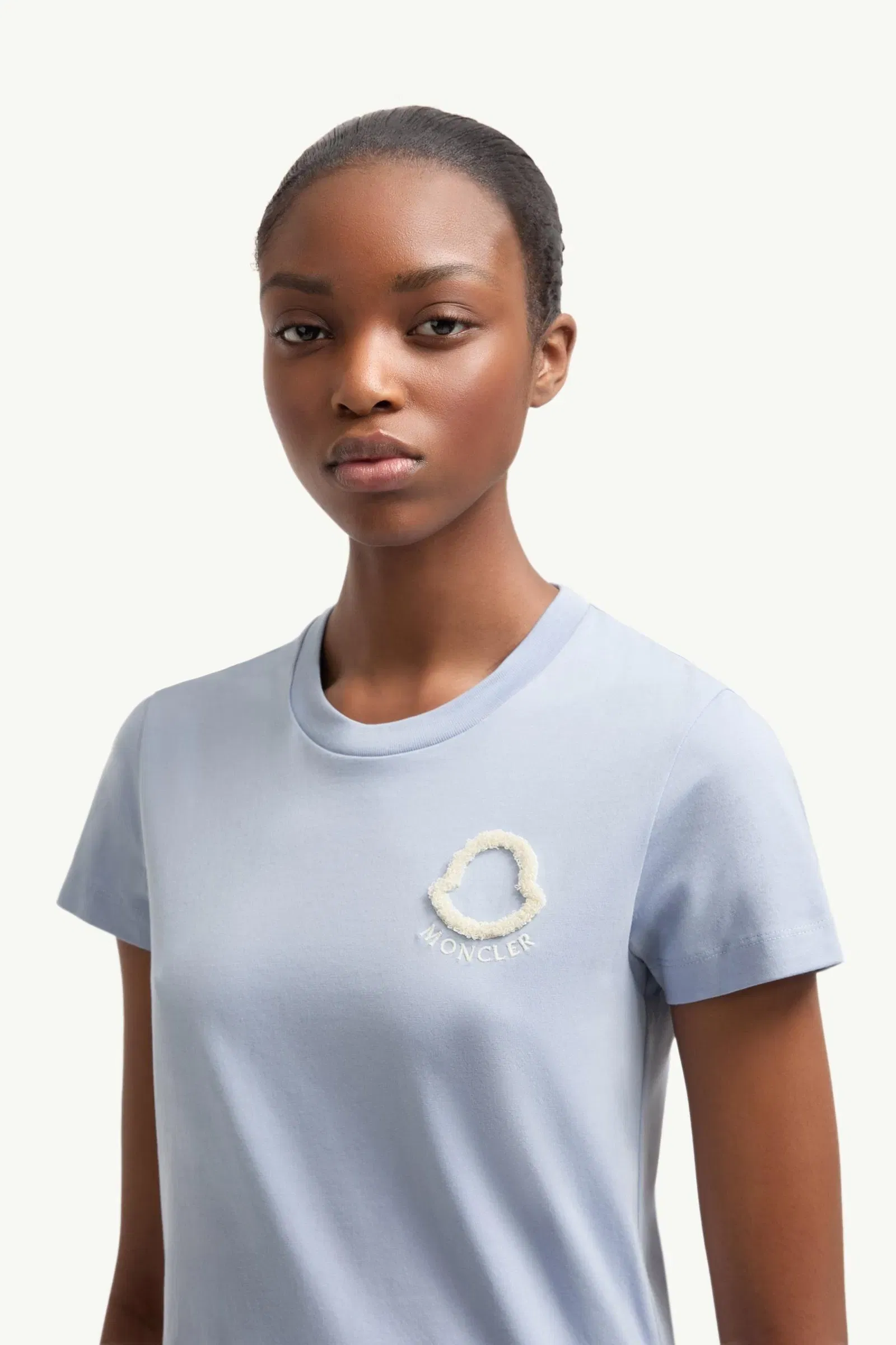 Moncler Embroidered Logo Cotton T-Shirt Light Blue Light Blue