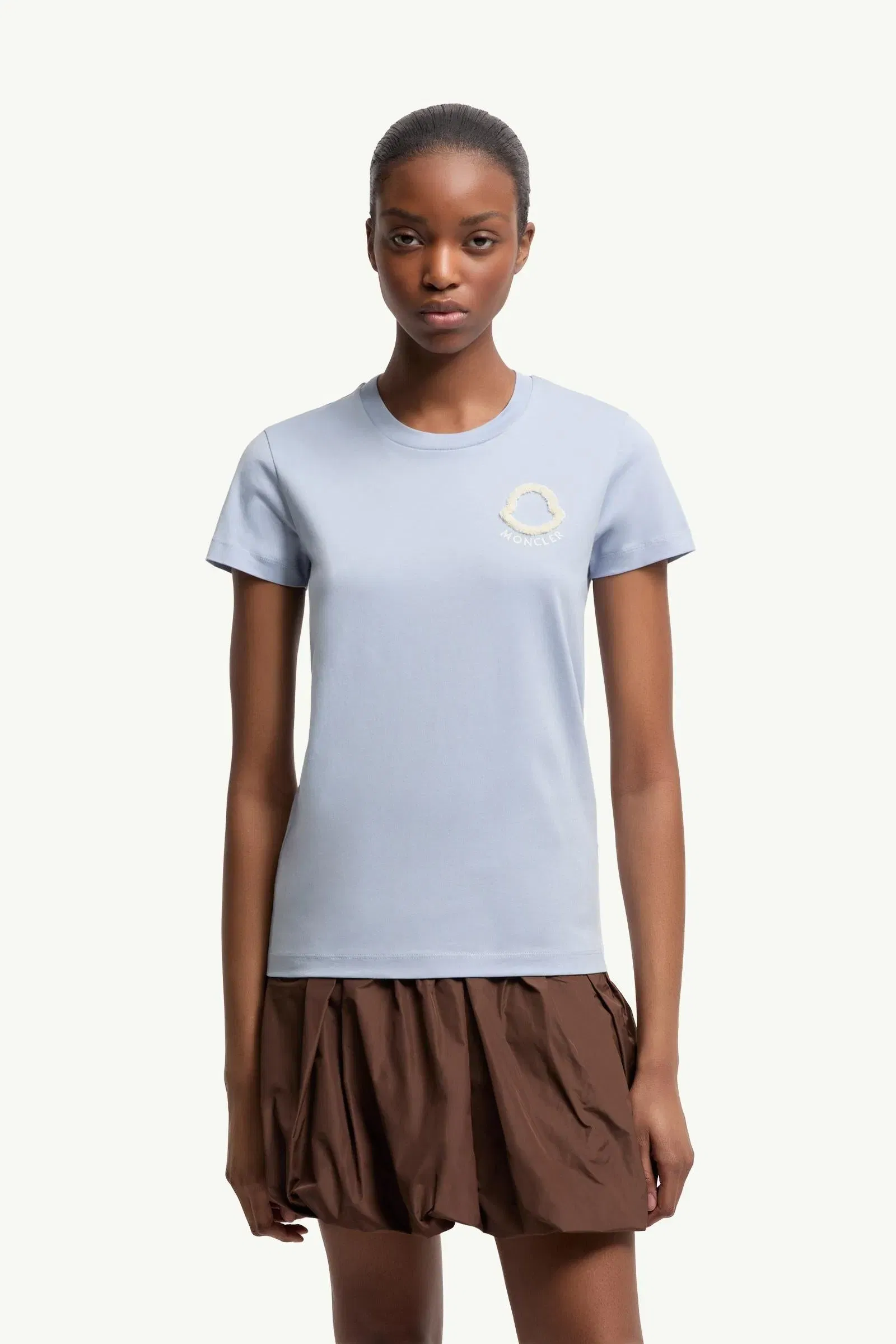 Moncler Embroidered Logo Cotton T-Shirt Light Blue Light Blue