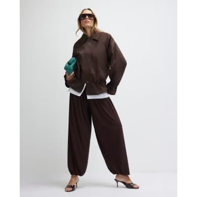 Brown Drop Hem Drawstring Jacket