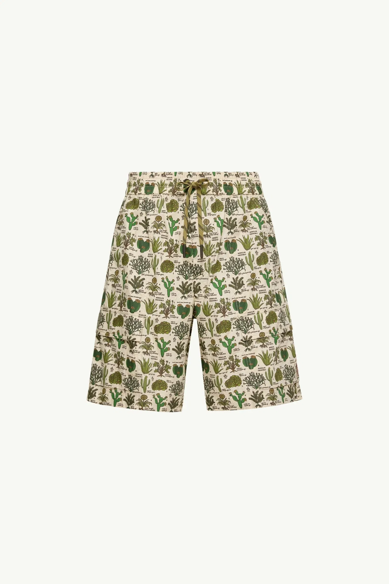 Moncler Botanical Print Cotton Blend Shorts Brown & Green Brown & Green