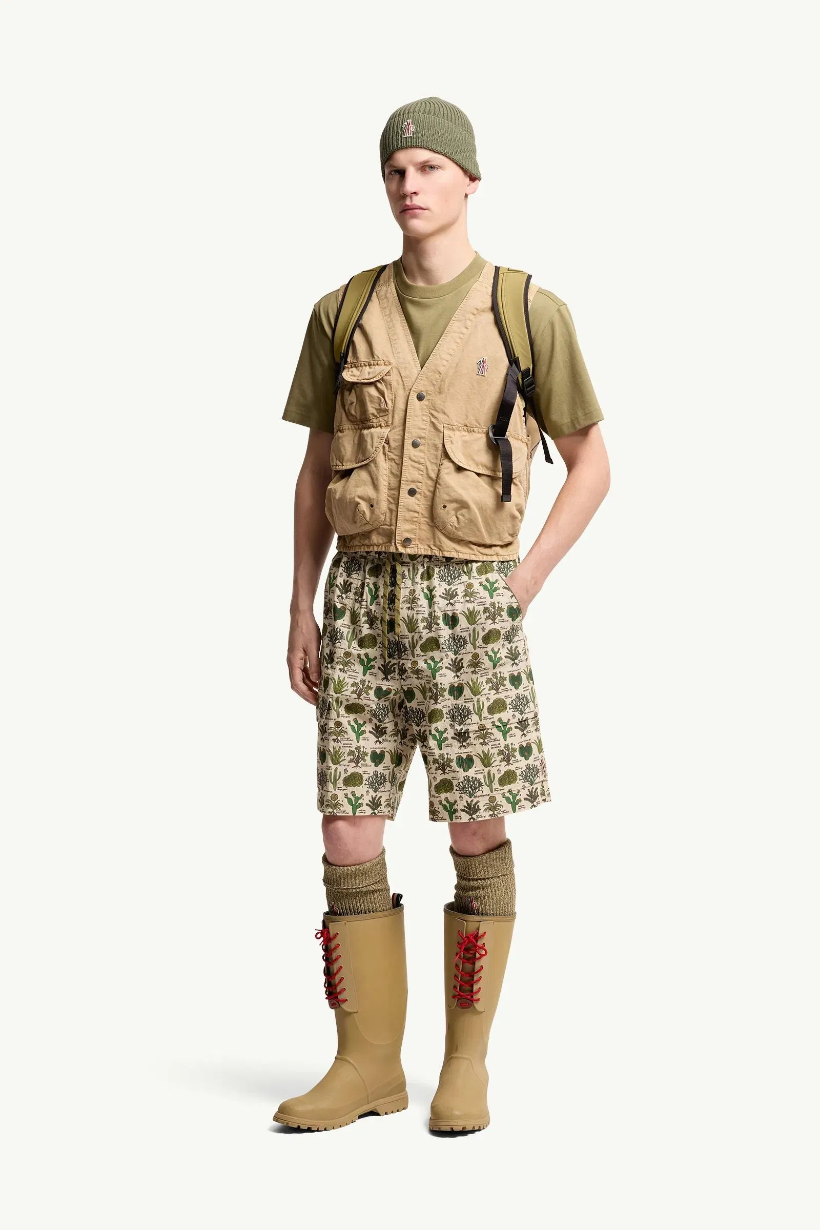 Moncler Botanical Print Cotton Blend Shorts Brown & Green Brown & Green