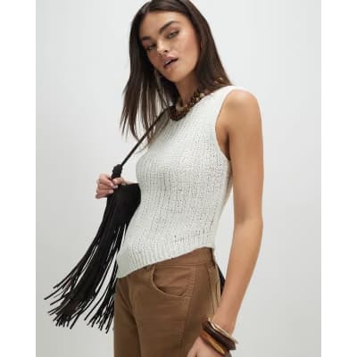 White Sleeveless Asymmetric Knit Vest Top