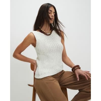 White Sleeveless Asymmetric Knit Vest Top