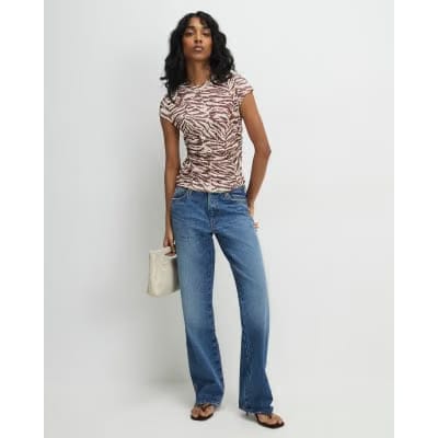 Beige Animal Print Fitted T-Shirt