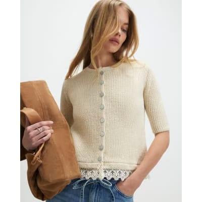 Cream Lace Hem Knitted Top