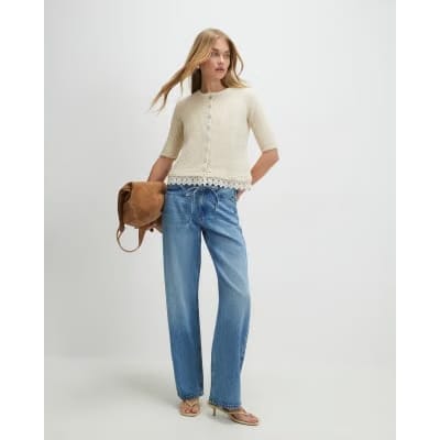 Cream Lace Hem Knitted Top