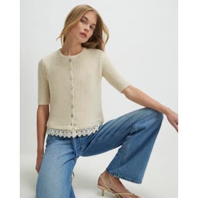 Cream Lace Hem Knitted Top