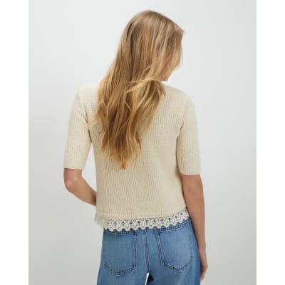 Cream Lace Hem Knitted Top
